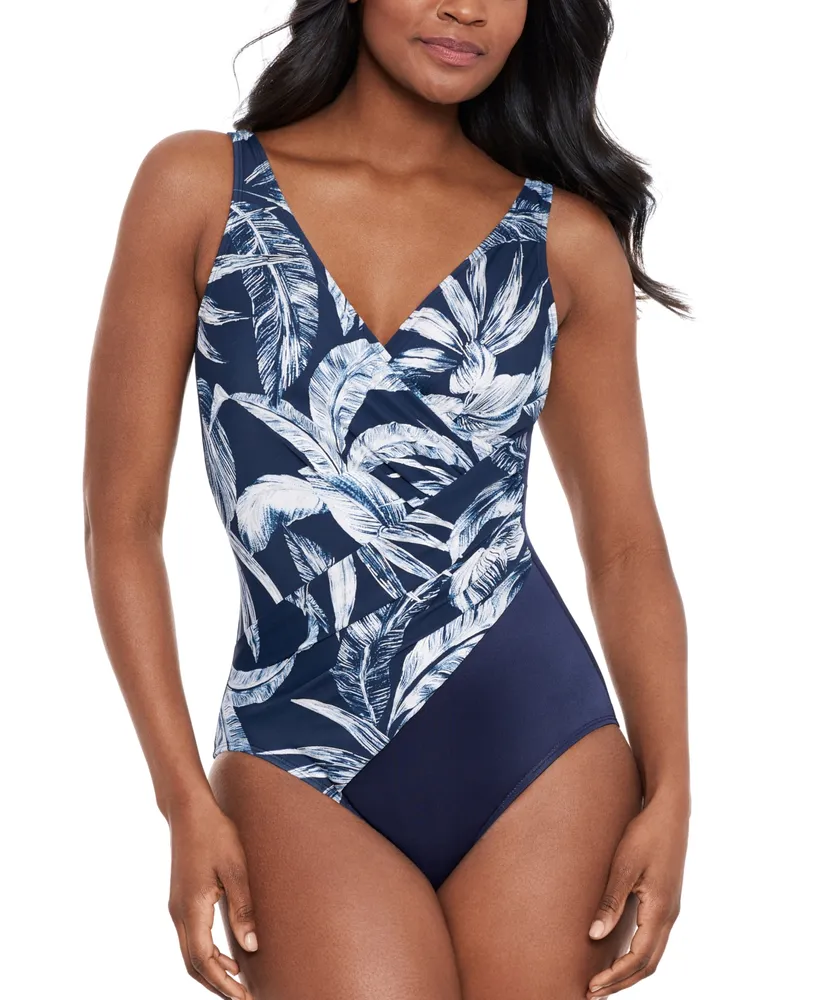 Miraclesuit Moonlight at the Oasis It's a Wrap One Piece Swimsuit,  Black/White, Size 10, from Soma