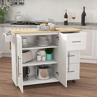 Streamdale Furniture Kitchen Island With Spice Rack, Towel Rack And Extensible Solid Wood Tabletop