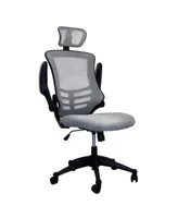 Simplie Fun Modern High-Back Mesh Executive Office Chair With Headrest And Flip-Up Arms, Silver Grey