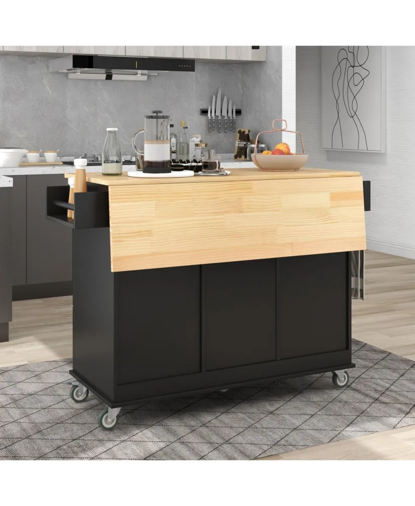 Simplie Fun Rolling Mobile Kitchen Island with Solid Wood Top & Locking Wheels, 52.7" Width, Storage, Drop Leaf & More