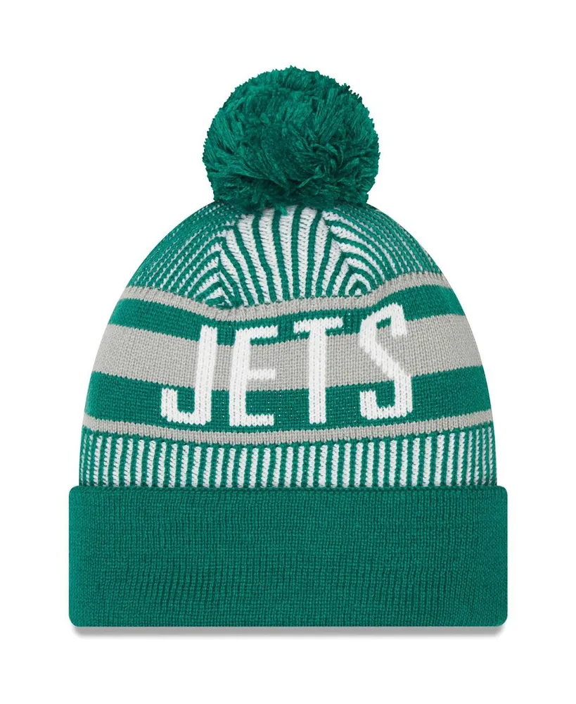 Men's New Era Green New York Jets Striped Cuffed Knit Hat with Pom