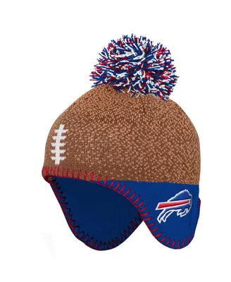 Preschool Boys and Girls Brown Buffalo Bills Football Head Knit Hat with Pom