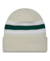 Men's New Era Cream New York Jets Team Stripe Cuffed Knit Hat