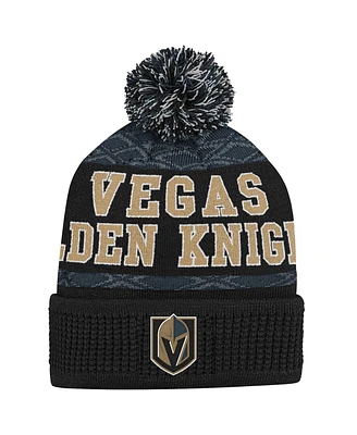 Youth Boys and Girls Vegas Golden Knights Black Puck Cuffed Knit Hat with Pom