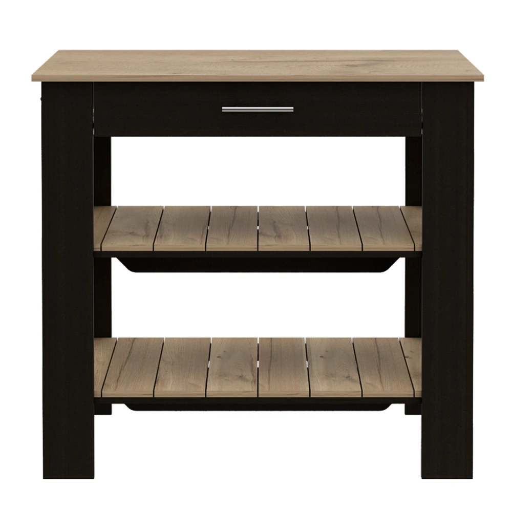 Simplie Fun Cala Kitchen Island 40, Two Shelves, One Drawer, Four Legs - Black Light Oak