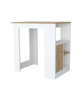 Simplie Fun Aurora Kitchen Island With Open Compartment And Cabinet In White And Macadamia
