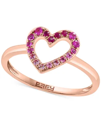 Effy Pink Sapphire (1/6 ct. t.w) & Ruby (1/20 ct. t.w.) Ombre Open Heart Ring in 14k Rose Gold