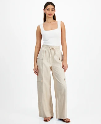 Dkny Jeans Women's High-Rise Drawstring Wide-Leg Cargo Pants