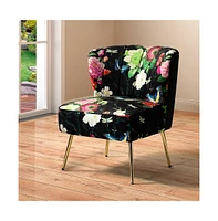Tufted Floral Fabric Accent Chair with Gold Metal Legs for Living Room