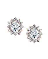 Bling Jewelry Classic Cubic Zirconia Cz Halo Crown Oval Stud Clip On Earrings Non Pierced Ears