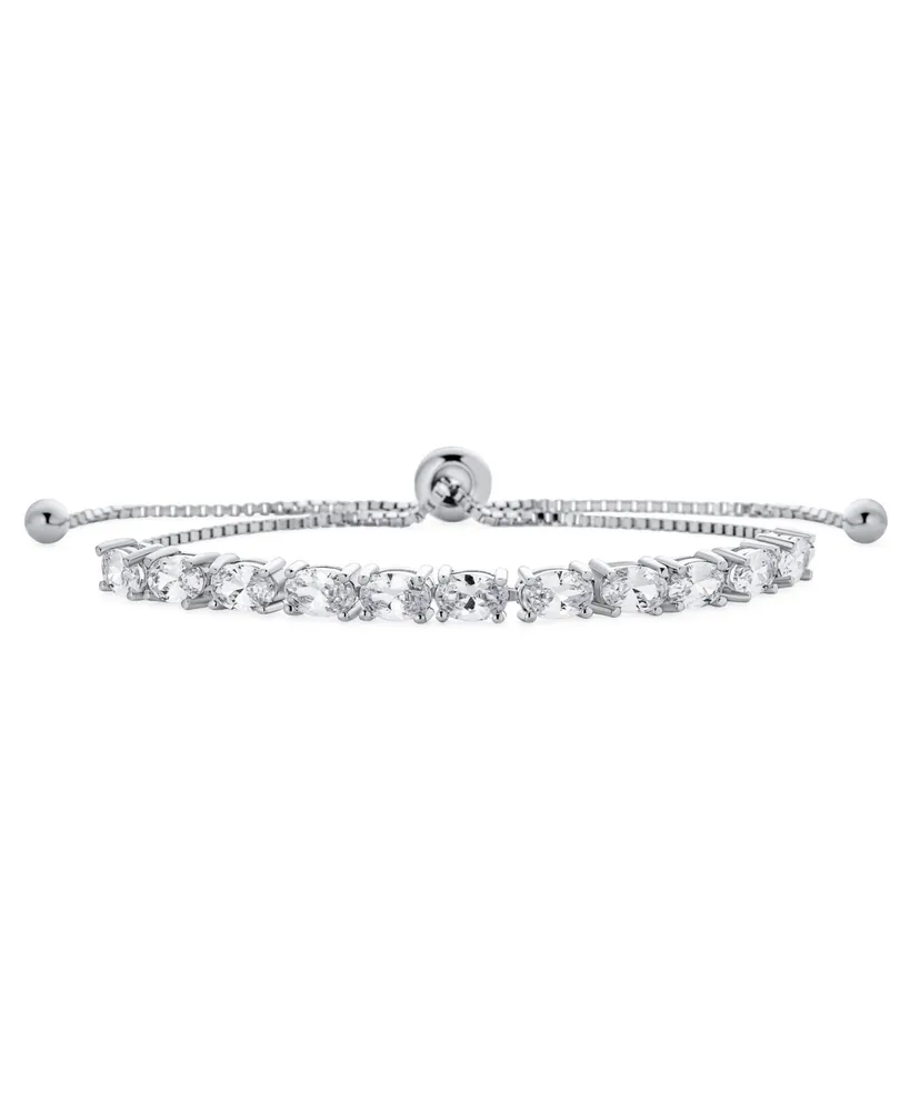 Elegant Bridal Oval Cut Aaa Cz 3 Ctw Cubic Zirconia Bolo Tennis Bracelet for Women Teens .925 Sterling Silver - Adjustable Slide