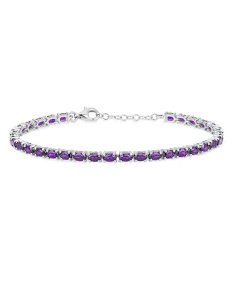 Simple Strand Natural Purple Amethyst Tennis Bracelet For Women .925 Sterling Silver February Birthstone 7-7.5 Inch