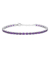 Simple Strand Natural Purple Amethyst Tennis Bracelet For Women .925 Sterling Silver February Birthstone 7-7.5 Inch