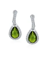 Bling Jewelry 7CT Style Halo Green Cubic Zirconia Cz Dangle Drop Teardrop Screw Back Clip On Earrings smaid Rhodium Plated