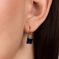 Bling Jewelry Traditional 4.50 Ctw Created Stone Emerald Cut Drop Earrings Hinge Lever Back Yellow Gold Plated Sterling Silver