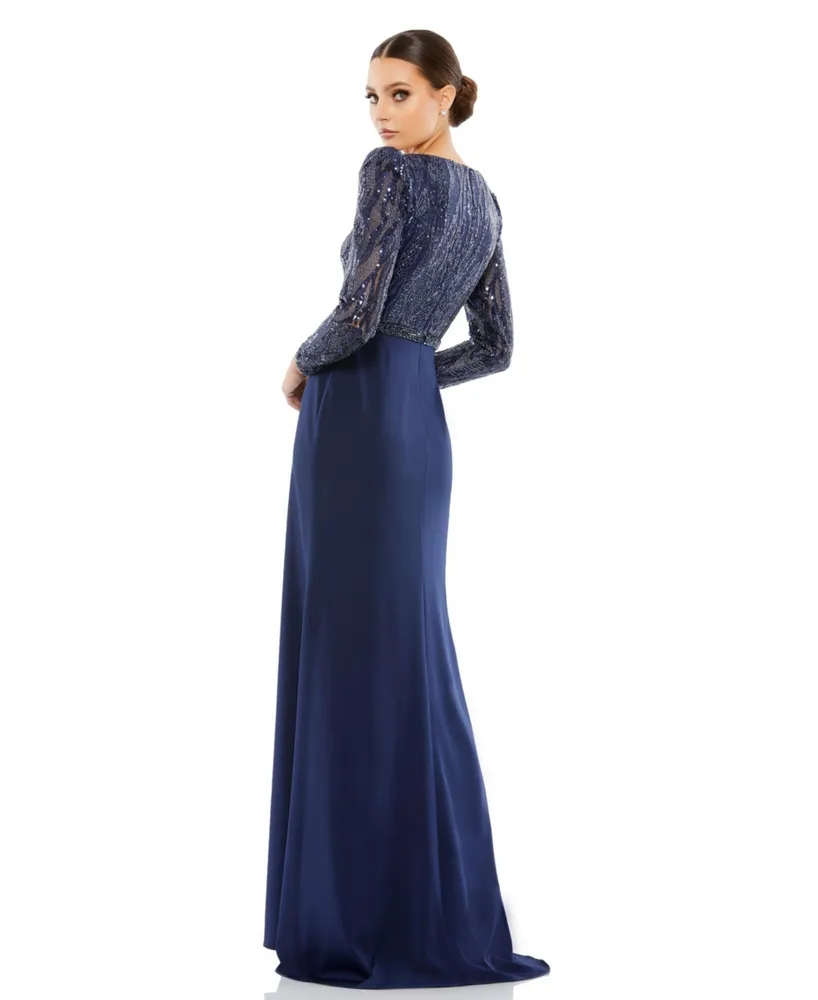 Mac Duggal Women's Embellished Long Sleeve Bodice Column Dress