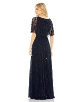 Women's Embellished V-neck Column Gown