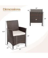 3 Pieces Patio Cushioned Rattan Converstaion Set With Glass Table Top