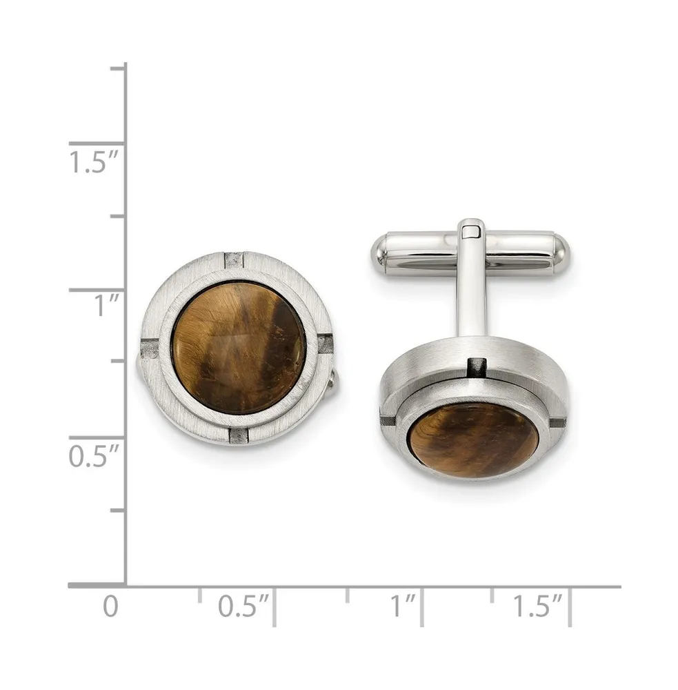 Chisel Stainless Steel Brushed Polished Tiger's Eye Circle Cufflinks