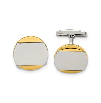 Chisel Stainless Steel Polished Yellow Ip-plated Circle Cufflinks