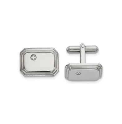 Chisel Stainless Steel Polished Cubic Zirconia Cufflinks