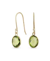 Classic Elegant Genuine 10K Gold Faceted Briolette Gemstone Bezel Set Oval Olive Green Peridot Dangle Drop Earrings For Women Wire Fish Hook