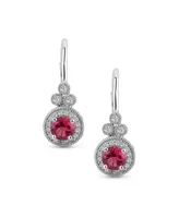 Classic Bridal Art Deco Style Pink Topaz Halo Circle Circlet Rosette Solitaire Drop Earrings for Women .925 Sterling Silver