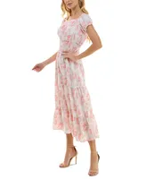 Trixxi Juniors' Floral Print Puff-Sleeve Midi Dress