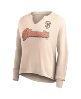 Women's Fanatics Cream Distressed San Francisco Giants Go For It Waffle Knit Long Sleeve Notch Neck T-shirt