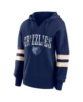 Women's Fanatics Navy Distressed Memphis Grizzlies Bold Move Dolman V-Neck Pullover Hoodie