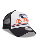 Men's New Era White, Navy Houston Astros Stacked A-Frame Trucker 9FORTY Adjustable Hat