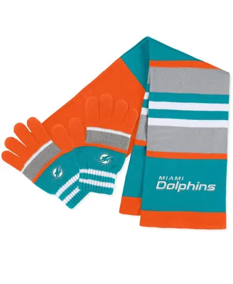 Women's Wear by Erin Andrews Miami Dolphins Stripe Glove and Scarf Set