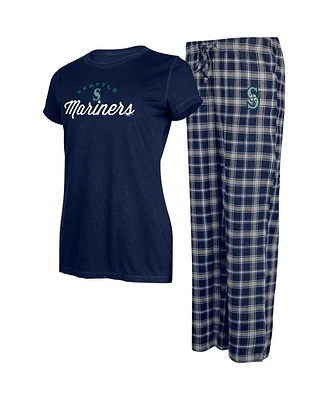Women's Concepts Sport Navy, Gray Seattle Mariners Arctic T-shirt and Flannel Pants Sleep Set