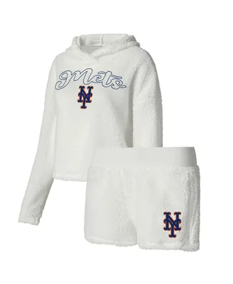 Women's Concepts Sport Cream New York Mets Fluffy Hoodie Top and Shorts Sleep Set