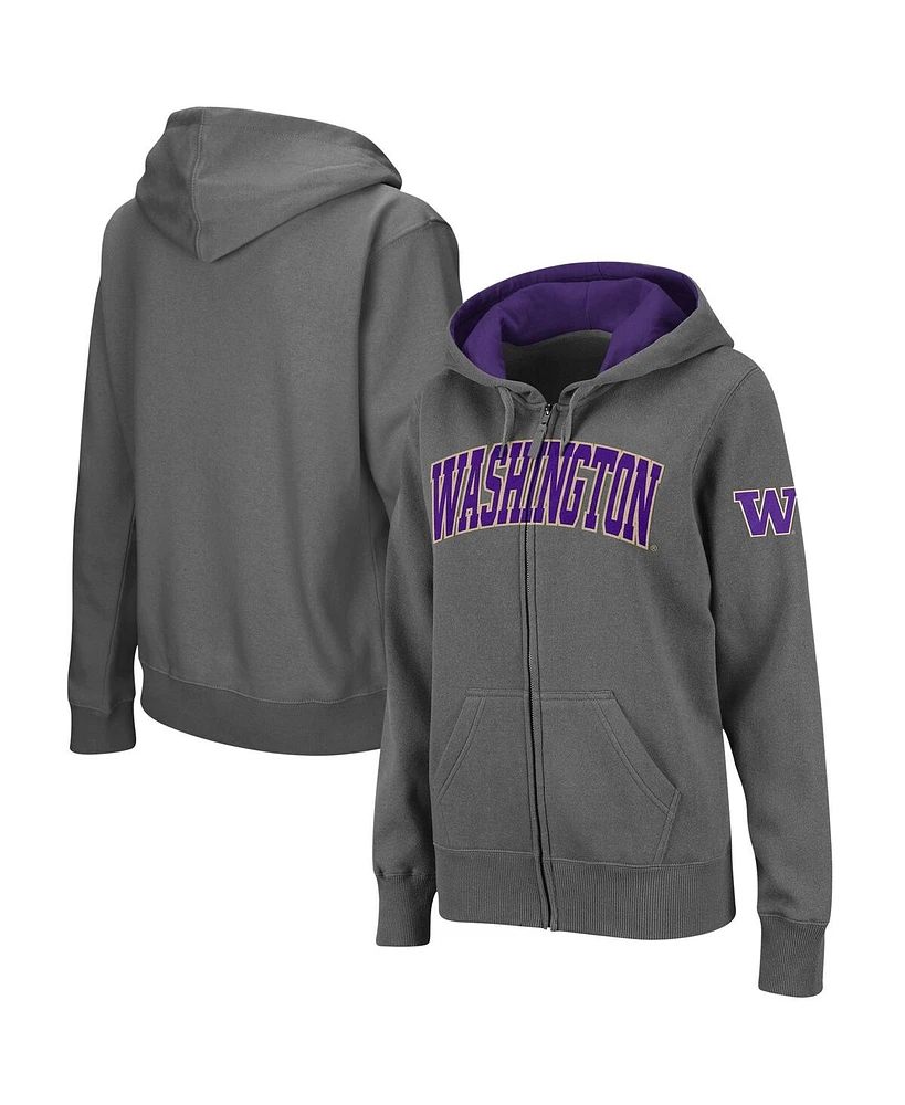 Women's Colosseum Charcoal Washington Huskies Arched Name Full-Zip Hoodie