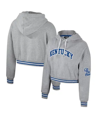 Women's The Wild Collective Heather Gray Distressed Kentucky Wildcats Cropped Shimmer Pullover Hoodie