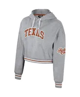 Women's The Wild Collective Heather Gray Distressed Texas Longhorns Cropped Shimmer Pullover Hoodie