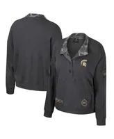 Women's Colosseum Heather Charcoal Michigan State Spartans Oht Military-Inspired Appreciation Payback Henley Thermal Sweatshirt