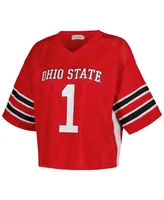 Women's Established & Co. #1 Scarlet Ohio State Buckeyes Fashion Boxy Cropped Football Jersey