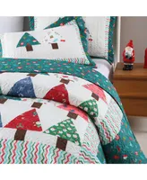 MarCielo 3Pcs Handcrafted Christmas Patchwork Cotton Vintage Like Style Holiday Bedspread Set