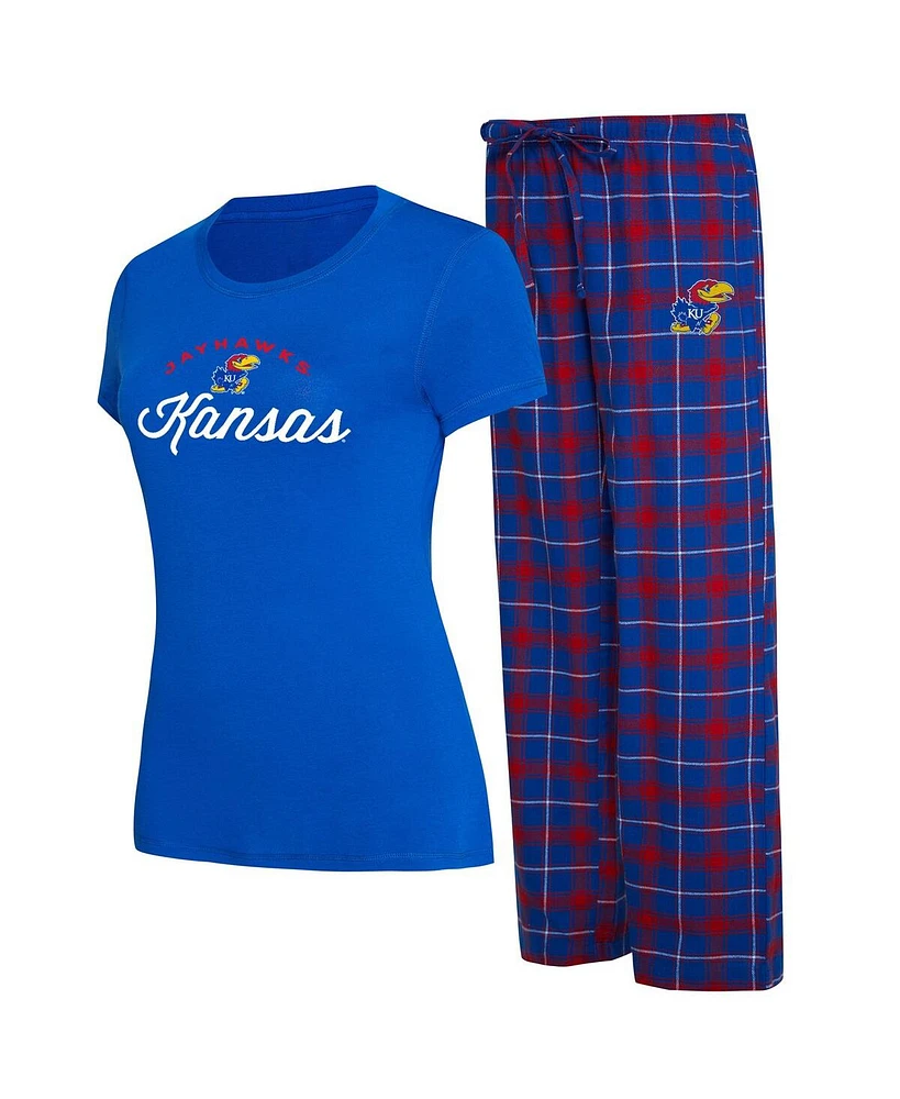 Women's Concepts Sport Royal, Red Kansas Jayhawks Arctic T-shirt and Flannel Pants Sleep Set
