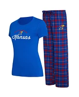 Women's Concepts Sport Royal, Red Kansas Jayhawks Arctic T-shirt and Flannel Pants Sleep Set