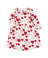 Hudson Baby Girls Cotton Dresses, Red Pink Hearts