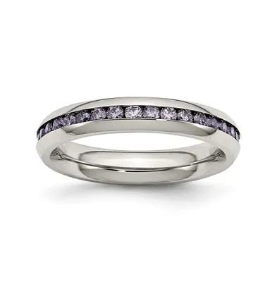 Chisel Stainless Steel Polished 4mm February Purple Cz Ring