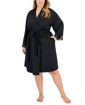 I.n.c. International Concepts Plus Lace-Trim Stretch Satin Robe, Created for Macy's