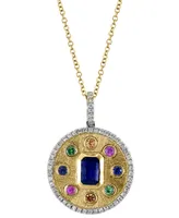 Effy Multi-Gemstone (1 ct. t.w.) & Diamond (1/4 ct. t.w.) Halo Disc 18" Pendant Neckalce in 14k Gold