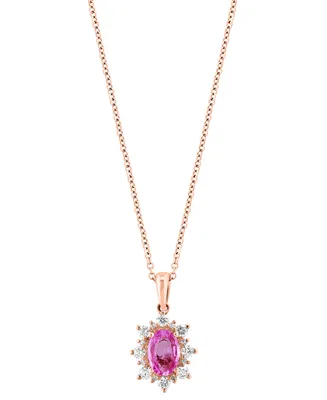 Effy Pink Sapphire (7/8 ct. t.w.) & Diamond (1/3 ct. t.w.) Halo 18" Pendant Necklace in 14k Rose Gold