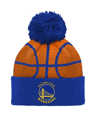 Preschool Boys and Girls Royal Golden State Warriors Basketball Head Cuffed Knit Hat with Pom