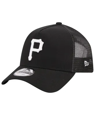 Men's New Era Black Pittsburgh Pirates A-Frame 9FORTY Trucker Adjustable Hat