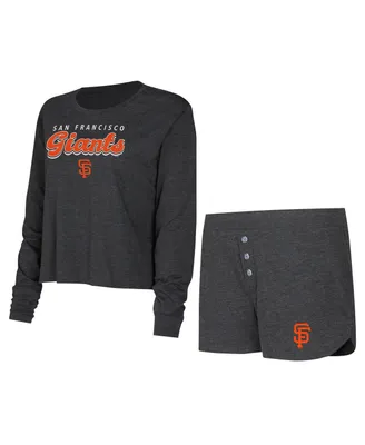 Women's Concepts Sport Black San Francisco Giants Meter Knit Long Sleeve T-shirt and Shorts Set